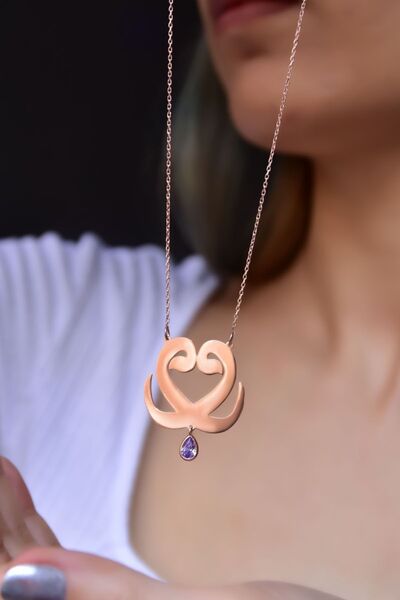 Papatya Silver 925 Ayar Gümüş Rose Kaplama Ikili Vav Lila Taşlı Kolye
