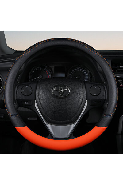 Choice غطاء عجلة قيادة السيارة من الجلد الصناعي البرتقالي بلون متباين يمتص ال...