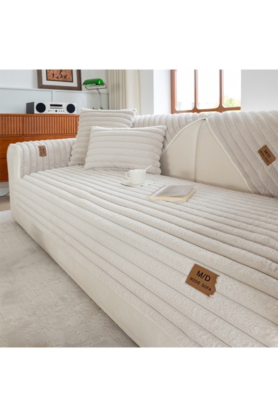 Choice 110*240cm Light Grey Stripe Thicken Immitation Rabbit Fur Plush Sofa Cover Non-Slip Couch Cushion Sl