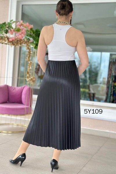 İnce Topuk Pleated Satin Skirt Model: 5Y109