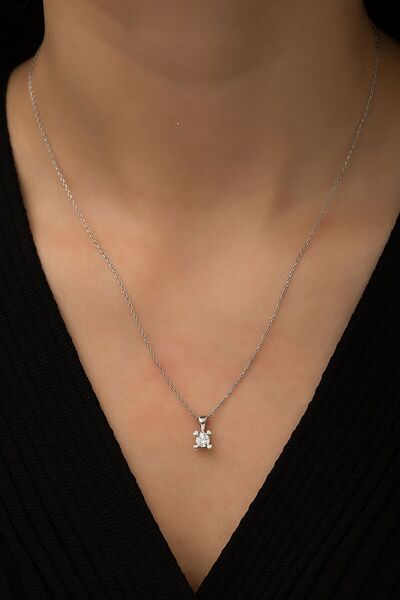 Papatya Silver 925 Ayar Gümüş Tektaş Kolye.rose.gold.rodaj