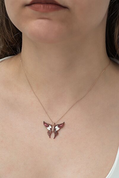 Papatya Silver 925 Ayar Zirkon Taşlı Gümüş Kelebek Kolye