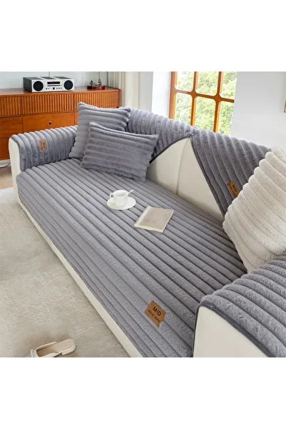 Choice 70*120cm Dark Grey Stripe Thicken Immitation Rabbit Fur Plush Sofa Cover Non-Slip Couch Cushion Slip