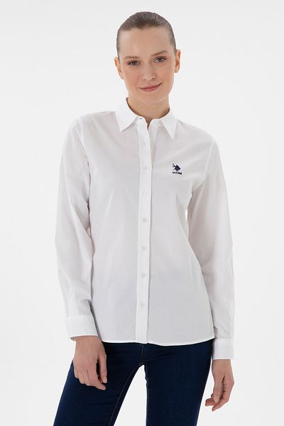 U.S. Polo Assn. Cămașă de bază albă cu mânecă lungă de damă 50298091 -VR013
