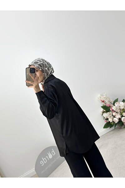 Armine Collection Chanel Saten Gömlek 24KD9240 Siyah