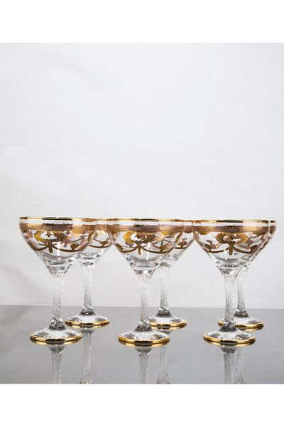 ARGKRİSTAL Gold Detailed Hand-Engraved 24 Karat Gold 6-Piece Ice Cream Bowl Glass Pasabahce Brand