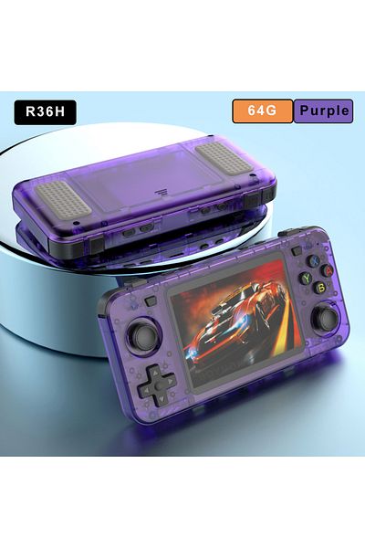 BOYHOM وحدة تحكم ألعاب الفيديو R36H أرجوانية 64 جيجابايت من BOYHOM باللون الأخضر R36H شاشة IPS مقاس 3.5 بوصة RK3326 3000 مللي أمبير في الساعة خط مفتوح