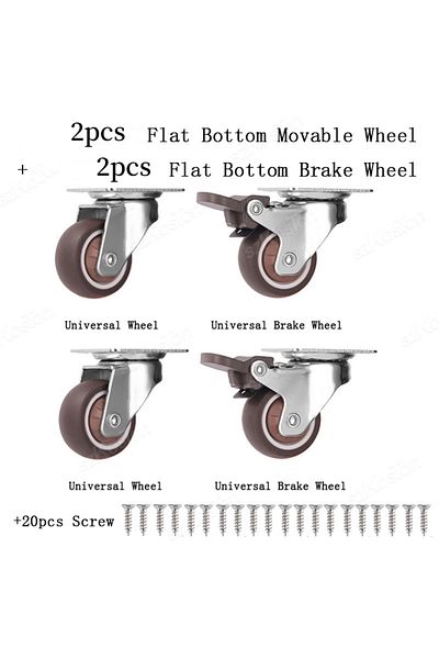 Choice 2 inch 2 Movable 2 Brake 1-2 inch Casters Set of 4 Rubber Small Caster Wheels for Heavy Duty Furnitu