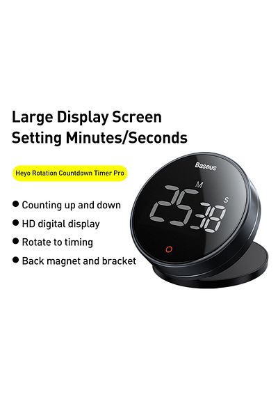 Baseus Black Baseus Magnetic Countdown Alarm Clock Kitchen Timer Manual Digital Timer Stand Desk Clock Cook