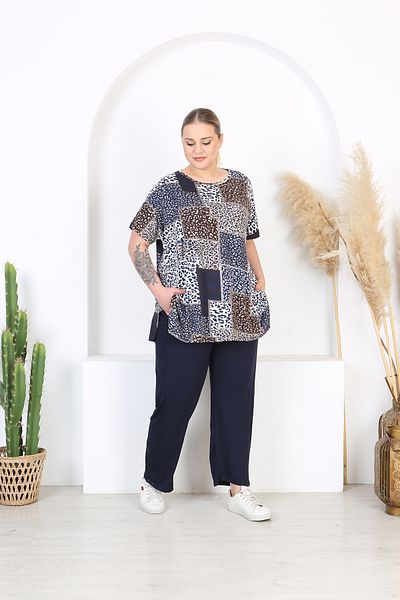 XL Modam Women's Lycra Navy Blue Patterned Suit