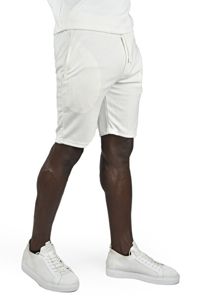 Rizz up White Lycra Men's Pique Combed Cotton Shorts - Elastic Waist, Laced -2402391