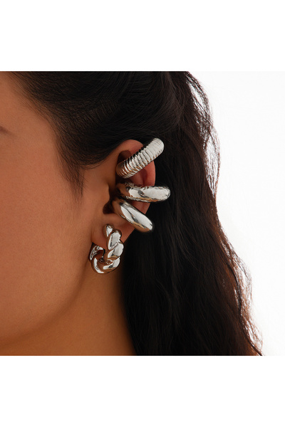 Choice 4 قطع من الفضة من Ingemark 4 قطع/مجموعة أقراط مشبكية ملتوية سميكة للنس...