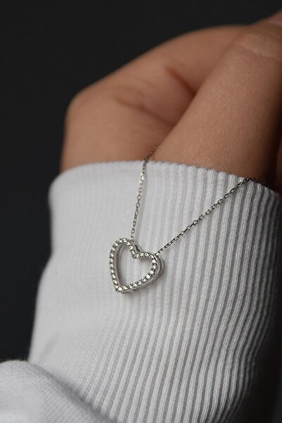 Papatya Silver 925 Ayar Gümüş Rodyum Kaplama Montür Kalp Kolye