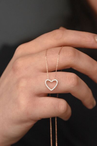 Papatya Silver 925 Ayar Gümüş Rose Kaplama Montür Kalp Kolye