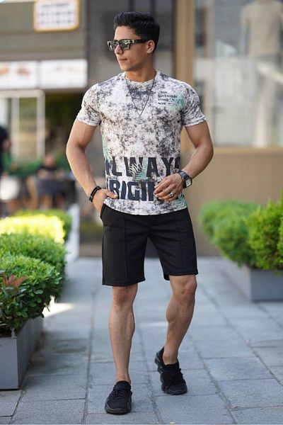 Rizz up Men's Black Tie Dye Wash Slim Fit T-Shirt Shorts Set of 2 with Writing Pattern on the Front 2403193