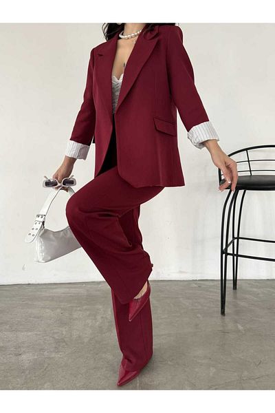 Bella Breeze Women's Line Pattern Lined Blazer Jacket Wide Leg Pants Set