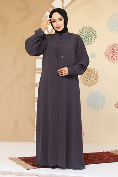 Neva Style Abaya hijab afumat cu detaliu plisat 45296FU