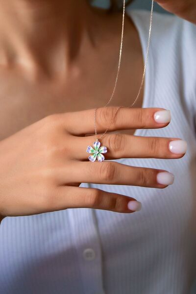 Papatya Silver 925 Ayar Gümüş Rose Kaplama Lila Mineli Yonca Kadın Kolye