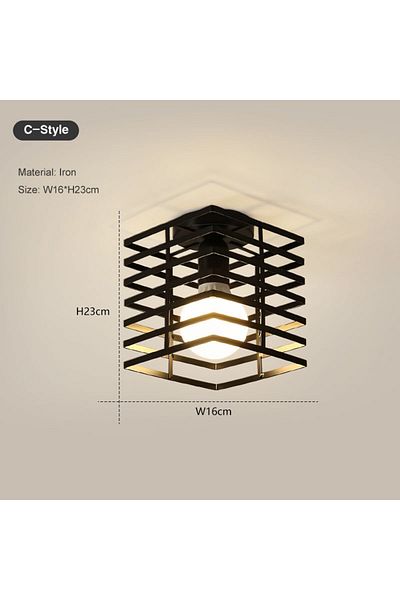 Choice C No Bulb Vintage E27 Ceiling Lights Ceiling Lamps For Corridor Foyer Aisle Black Metal Indoor Cage