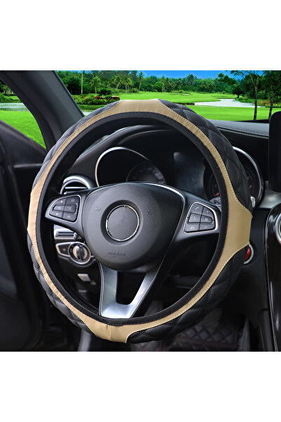 Choice غطاء عجلة قيادة سيارة مريح غير قابل للانزلاق من الجلد باللون البيج 1 ب...