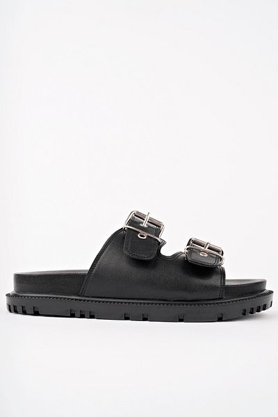 Halloween Black Women's Orthopedic Slippers and Sandals Double Buckle Leather Look Casual Slippers