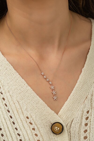 Papatya Silver Kayan Yıldızlar.samanyolu kolye. Kolye Nano Zirkon Taşlı Rose ...