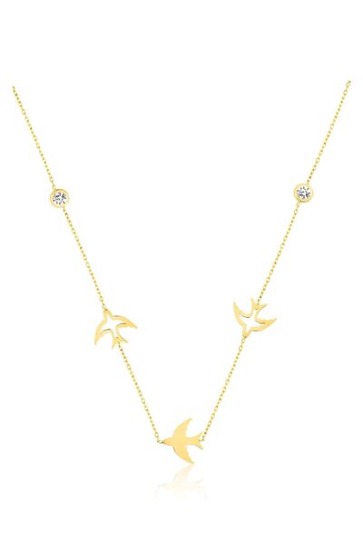 Papatya Silver Kirlangıç Dansı Kolye. Altın Kaplama Nano Zirkon Taşlı Üç Kırl...