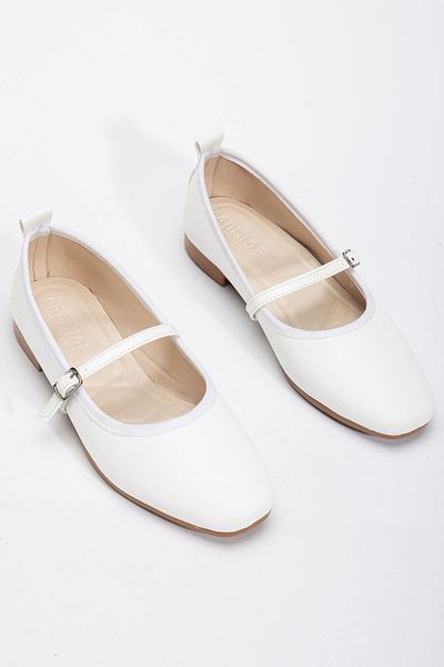 Hayalimdeki Ayakkabı Trew Women's White Banded Belted Lightweight Ballerinas