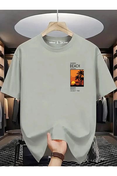 New Shine 1 T-Shirt Is a Gift for Purchases of 6 or More in the Cart - Beach Printed Oversize T-Shirt