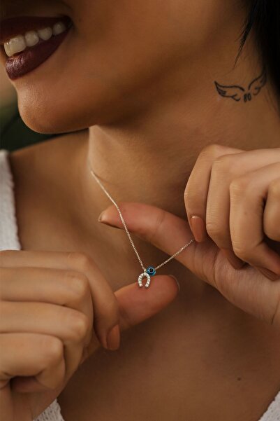 Papatya Silver 925 Ayar Nazar Boncuklu Gümüş Nal Kolye