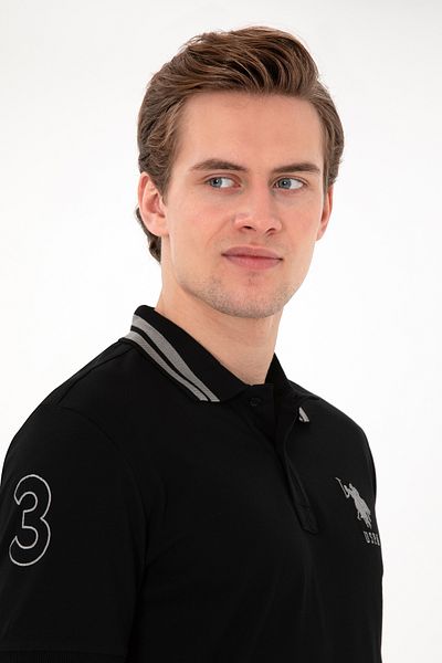 U.S. Polo Assn. Ανδρικό μπλουζάκι με λεπτή εφαρμογή Polo Neck Black Basic 50298010-VR046