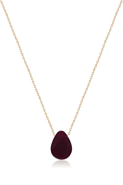Papatya Silver Fasetli Kesim Bordo Damla Kolye - Rose Gold Kaplama 925 Ayar G...