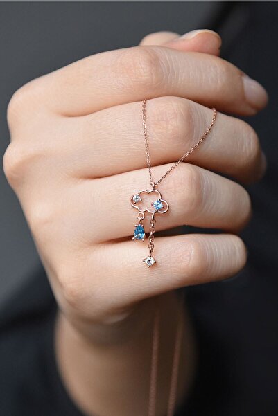 Papatya Silver 925 Ayar Gümüş Rose Kaplama Yağmur Bulutu Kolye