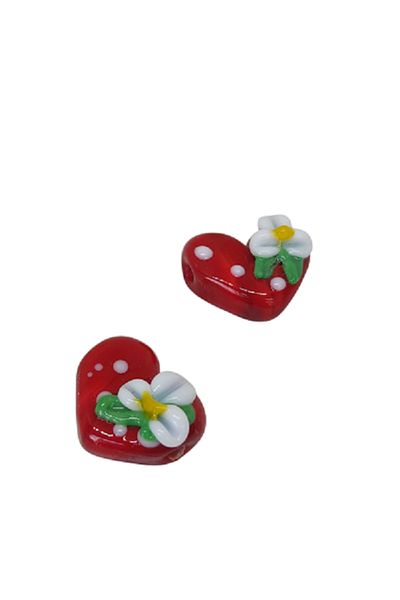 PARACORD Murano Glass Beads Red Heart Flower 5Pcs