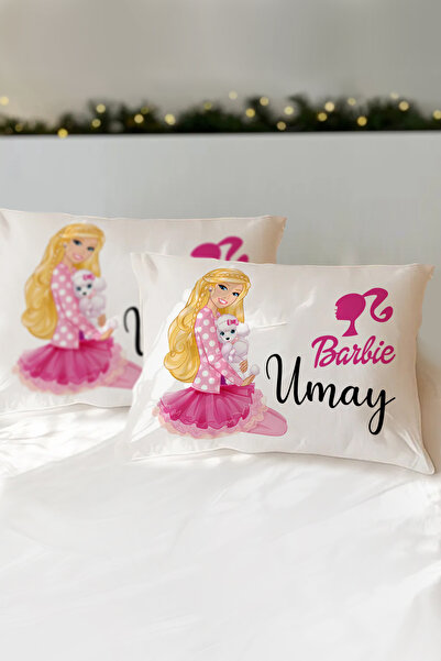 Homamia İsme Özel Baskılı %100 Pamuk Çocuk Yastık Kılıfı (50x70) Barbi