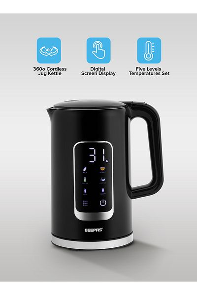 Geepas 1.7L Digital Display Kettle-GK38052-Dry Boiling Protecction /Quick Boil Water, Tea and Coffee Maker