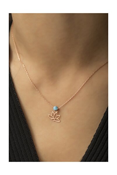 Papatya Silver Rose Altın Kaplama Nazar Boncuklu Lotus Çiçeği Gümüş Kolye
