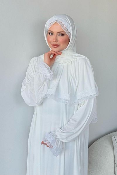 HAZA MODA Self-Wrap Prayer Dress White