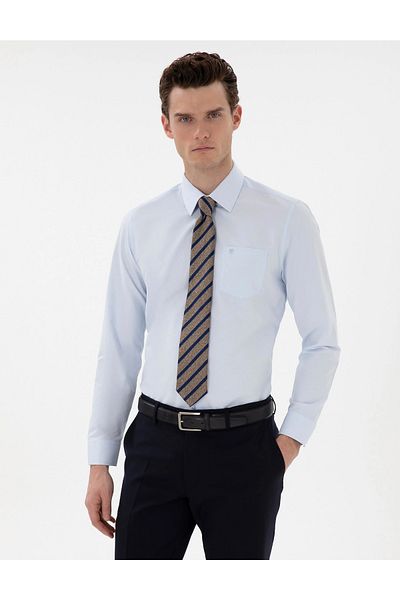Pierre Cardin PİERRE CARDİN REGULAR FIT ΑΝΟΙΧΤΟ ΜΠΛΕ ΚΛΑΣΙΚΟ ΠΟΥΚΑΜΙΣΟ ΤΣΕΠΗΣ