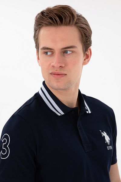 U.S. Polo Assn. Ανδρικό μπλουζάκι με λεπτή εφαρμογή Polo Neck Navy Blue Basic 50298010-VR033