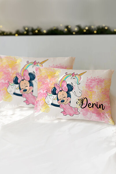 Homamia İsme Özel Baskılı %100 Pamuk Çocuk Yastık Kılıfı (50x70) Minnie