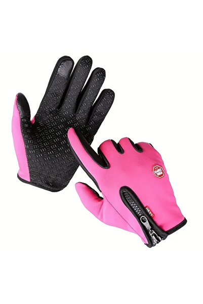 BABUN Fermuarlı Polarlı Su Rüzgar Geçirmez Kadın Sporcu Kayakçı Bisikletçi Dokunmatik Kışlık Eldiven