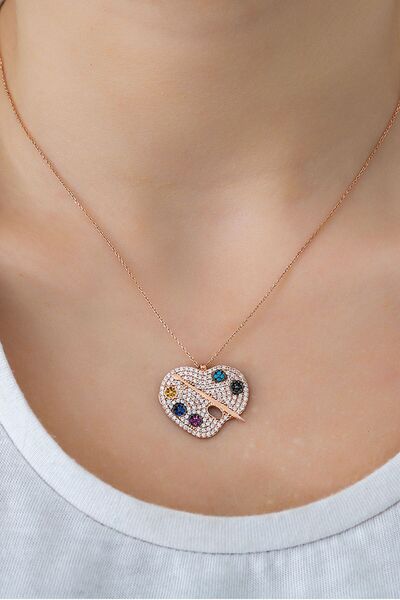Papatya Silver 925 Ayar Rose Altın Kaplama Zirkon Taşlı Gümüş Palet Kolye