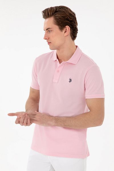 U.S. Polo Assn. Ανδρικό μπλουζάκι με λεπτή εφαρμογή Polo Neck Light Pink Basic 50297984-VR078