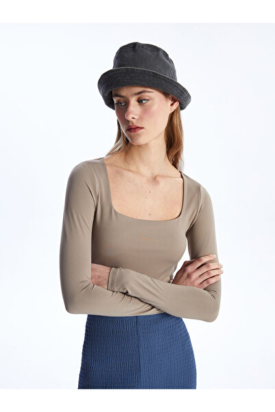 LC Waikiki New Season Square Neck Plain Long Sleeve Women's T-Shirt - S4Ge91Z8