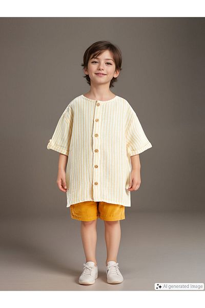 LC Waikiki Lcw Crew Neck Striped Baby Boys Shirt and Shorts 2-Piece Set Fast Fashion