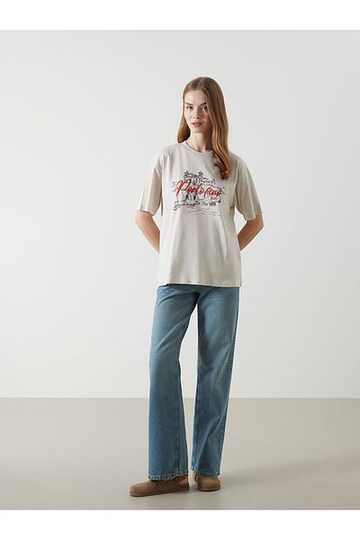 LC Waikiki New Season Crew Neck Printed Oversize Women's T-Shirt - S5Bn62Z8