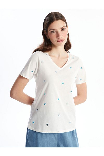LC Waikiki New Season V-Neck Printed Short Sleeve Women's T-Shirt - S4Nh97Z8