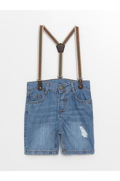LC Waikiki Pantaloni scurți de jeans pentru bebeluși cu bretele de bază cu talie elastică