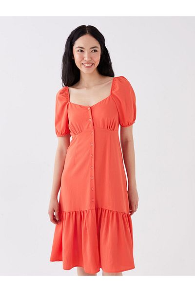 LC Waikiki Lcw Heart Collar Straight Short Sleeve Women's Dress Fast Fashion